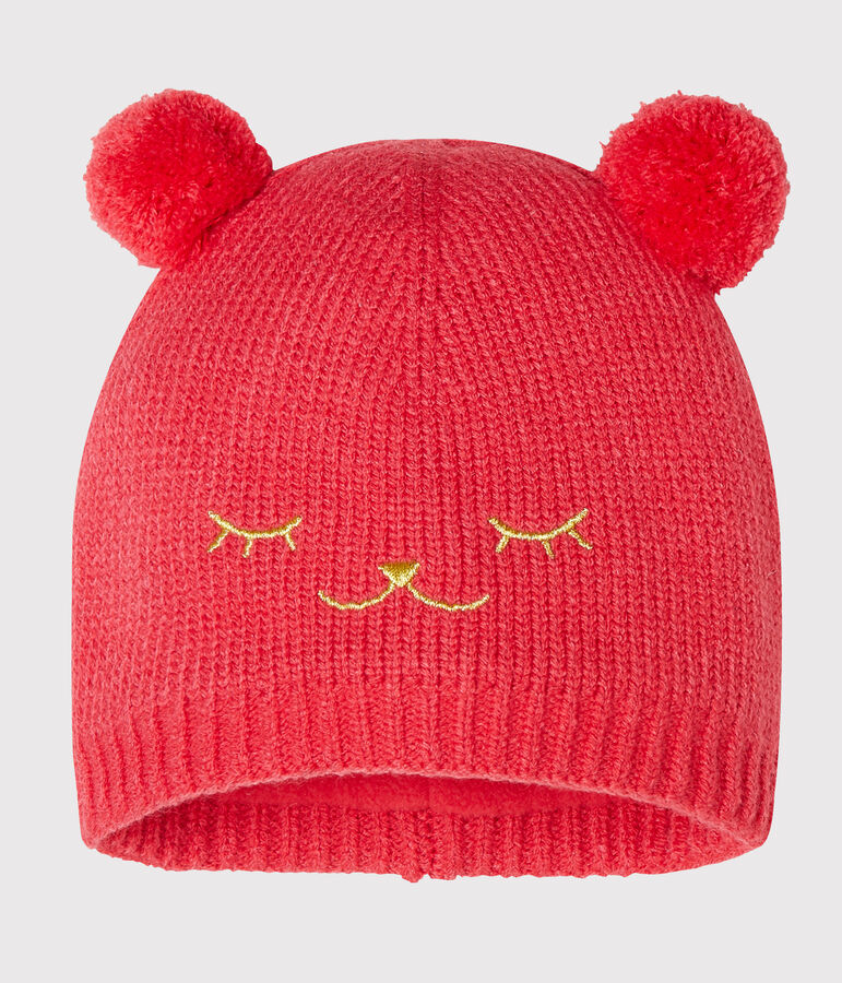 Gorro para beb&eacute; ni&ntilde;a con forro polar rojo