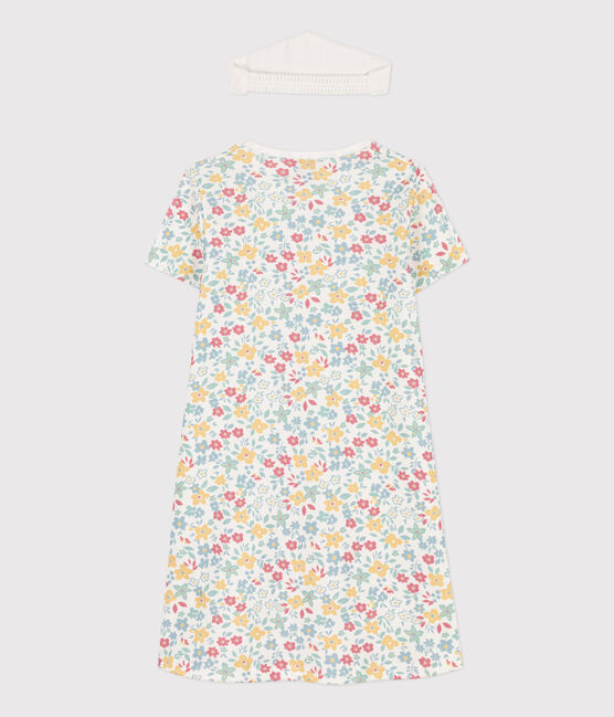 Camisón de algodón con flores y corona para niña blanco MARSHMALLOW/blanco MULTICO