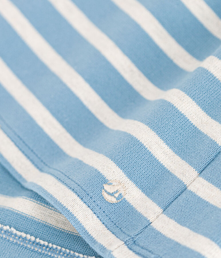 Vestido de manga larga de punto jersey grueso a rayas para beb&eacute; azul/beige