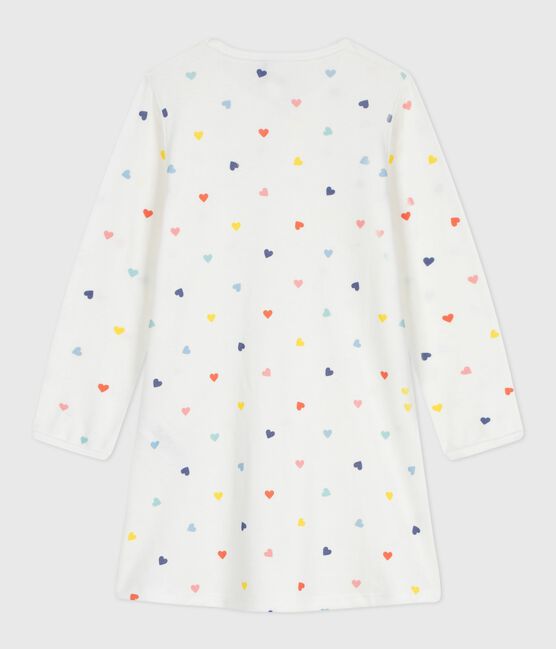 Camisón infantil de algodón de manga larga con estampado de corazones blanco MARSHMALLOW/blanco MULTICO