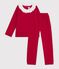 Pijama infantil liso de pana con collar&iacute;n rojo