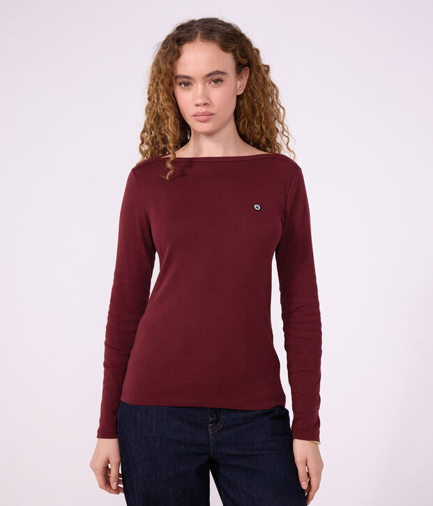 Camiseta de manga larga de algod&oacute;n con cuello almirante para mujer TRUFFE