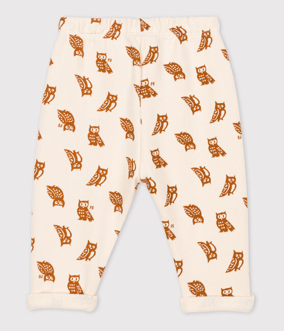 Pantalón de felpa con estampado de búhos para bebé blanco AVALANCHE/ ECUREUIL