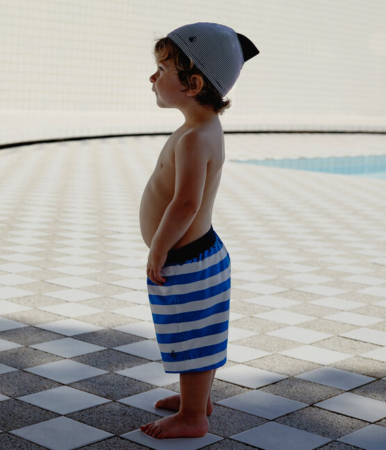 Shorts de playa de rayas para bebé niño azul RIYADH/blanco MARSHMALLOW