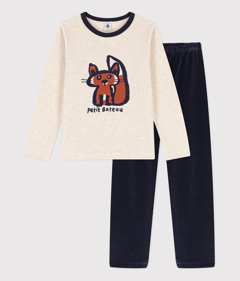 Pijama con zorro de ni&ntilde;o/ni&ntilde;a de terciopelo azul/multicolor