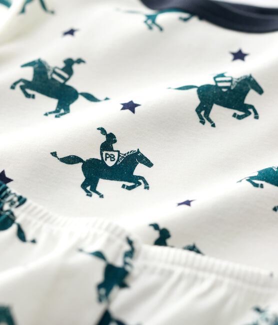 Pijama con estampado de caballeros de niño de algodón blanco MARSHMALLOW/blanco MULTICO