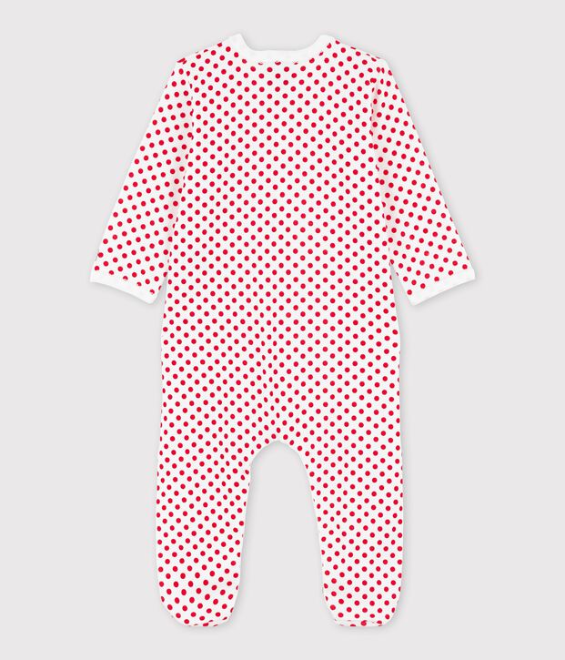 Pelele de punto con lunares de beb&eacute; blanco/rojo