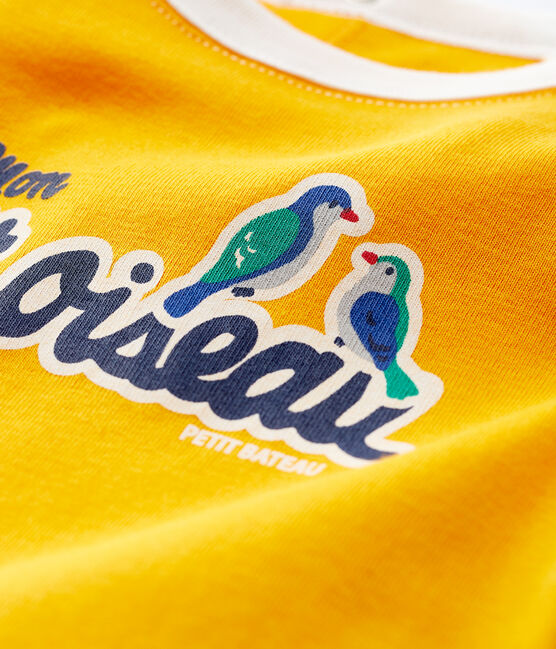Camiseta de manga corta de algodón de bebé niño amarillo TEHONI/blanco MARSHMALLOW