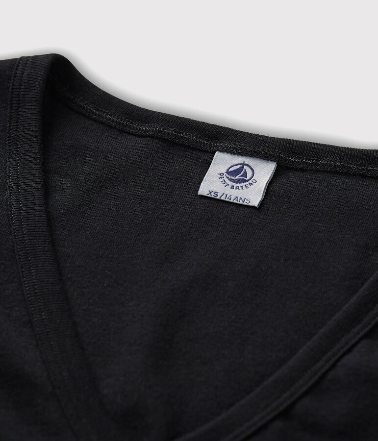 Camiseta de cuello de pico emblem&aacute;tica de algod&oacute;n de mujer azul