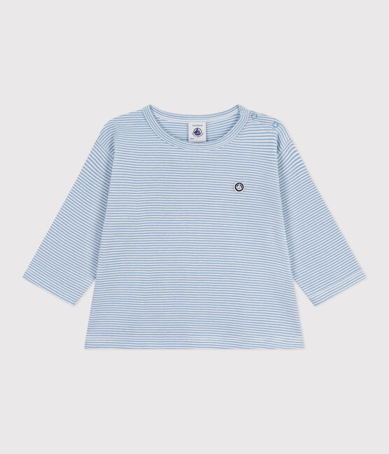Camiseta de manga larga de algodón a rayas para bebé ADRIATIC/ MARSHMALLOW