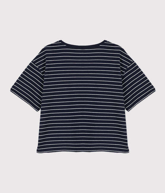 Camiseta LE BOXY de algodón para mujer azul SMOKING/blanco MARSHMALLOW