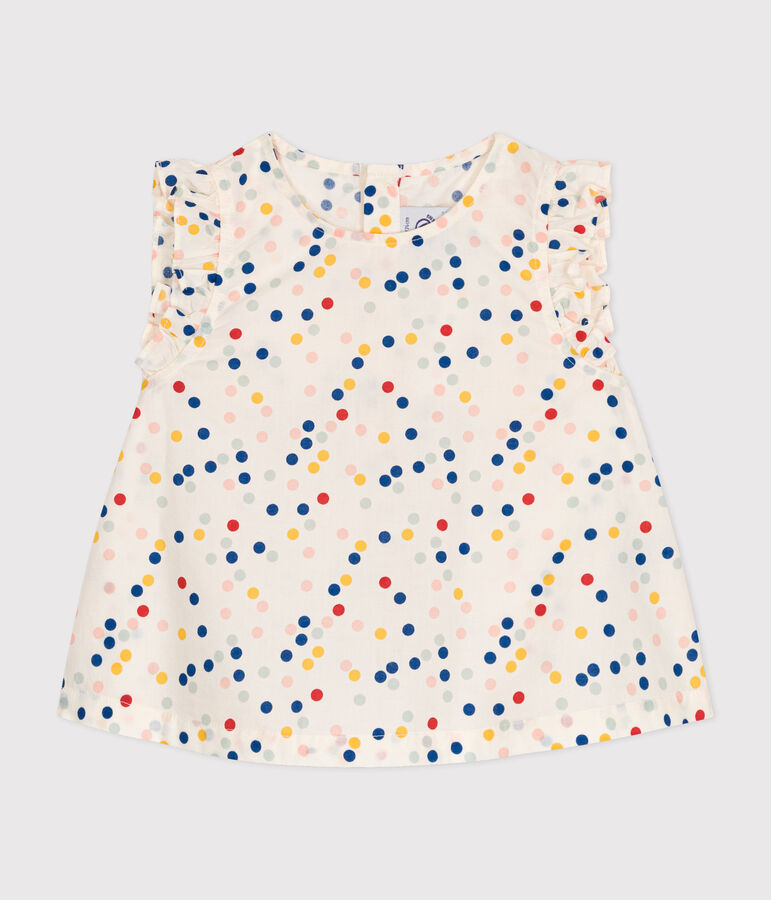Blusa sin mangas de popelina para beb&eacute; blanco/multicolor