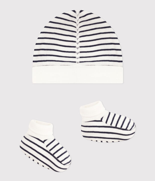 Juego de gorro y patucos marineros para beb&eacute; multicolor