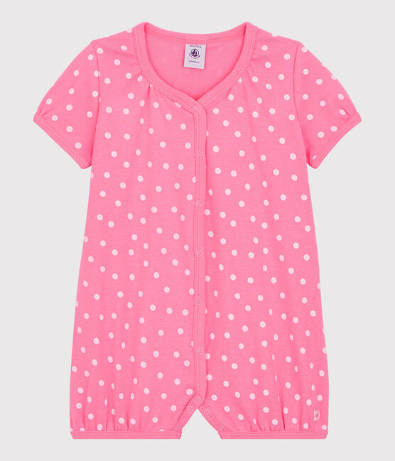 Pelele corto de bebé con lunares de algodón rosa PETAL/blanco ECUME