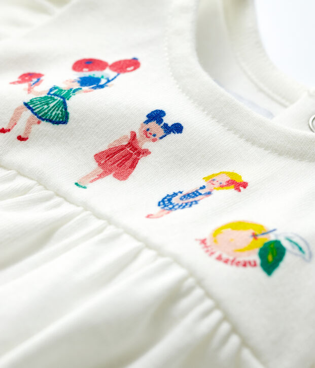 Blusa de manga corta de algod&oacute;n de beb&eacute; ni&ntilde;a blanco