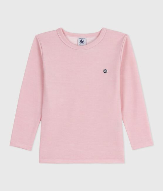 Camiseta infantil lisa de manga larga de lana y algodón rosa JOLI