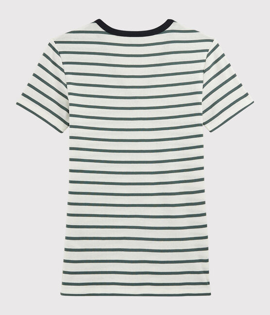 Camiseta de cuello de pico emblemática de algodón de mujer blanco MARSHMALLOW/verde VALLEE