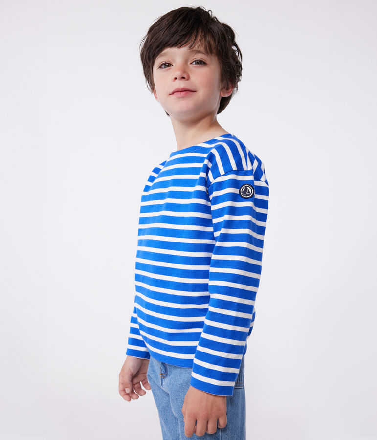 Marinera infantil unisex de algod&oacute;n de manga larga azul/blanco
