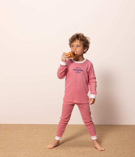 Pijama de algodón milrayas para niño/niña rojo CORRIDA/blanco MARSHMALLOW