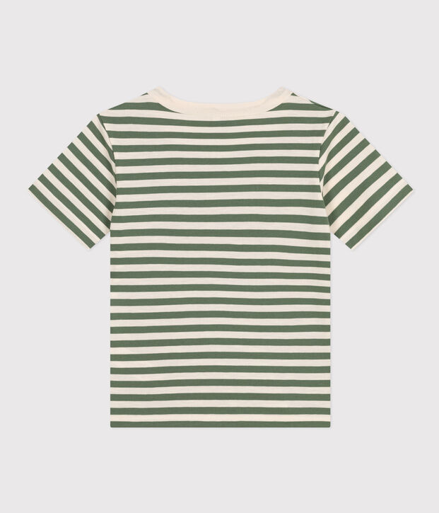 Camiseta a rayas de jersey ligero para ni&ntilde;o verde/crudo