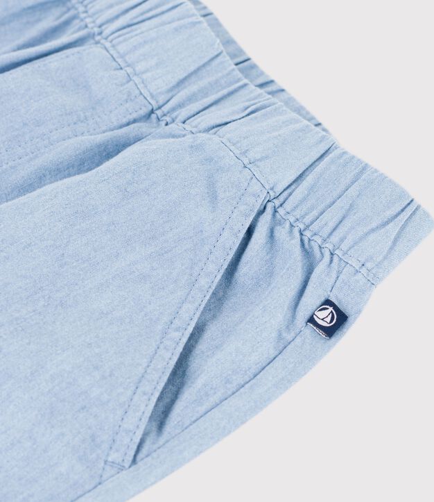 Bermudas cortas infantiles de algod&oacute;n liso azul