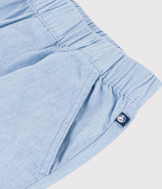 Bermudas cortas infantiles de algod&oacute;n liso azul
