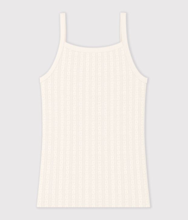 Camiseta de tirantes de algod&oacute;n calado para mujer MILK