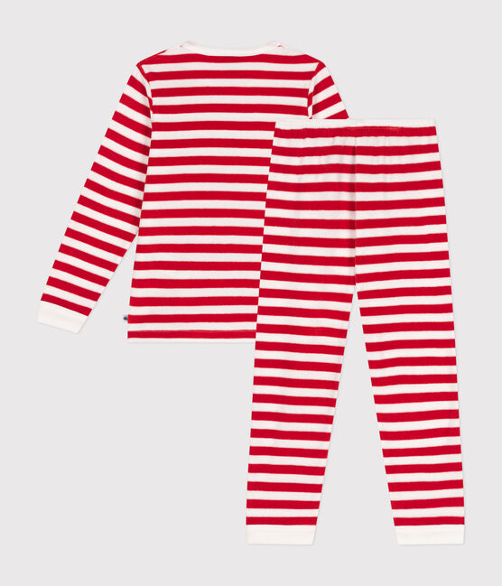 Pijama infantil de terciopelo a rayas rojo AURORA/ MARSHMALLOW