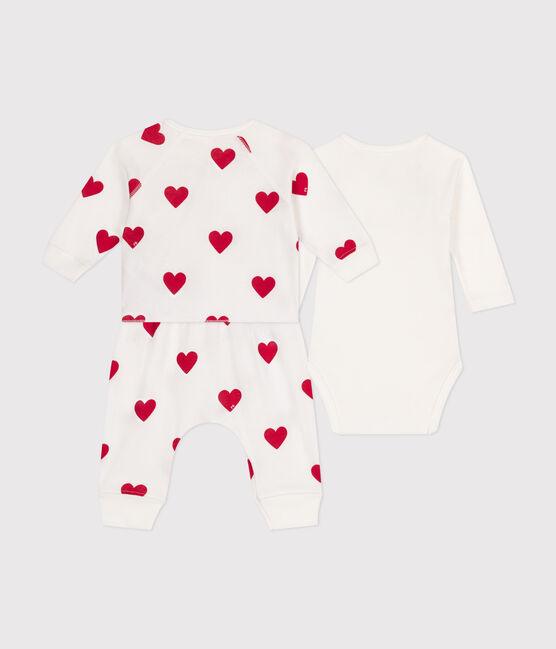 Conjunto de 3 piezas a rayas de algodón de bebé blanco MARSHMALLOW/rojo TERKUIT