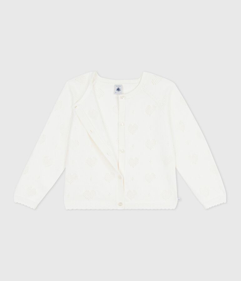 C&aacute;rdigan infantil liso de algod&oacute;n blanco