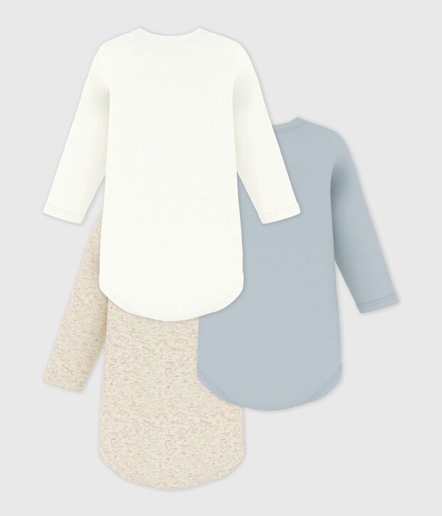 Juego de 3 bodys lisos de manga larga de algod&oacute;n multicolor