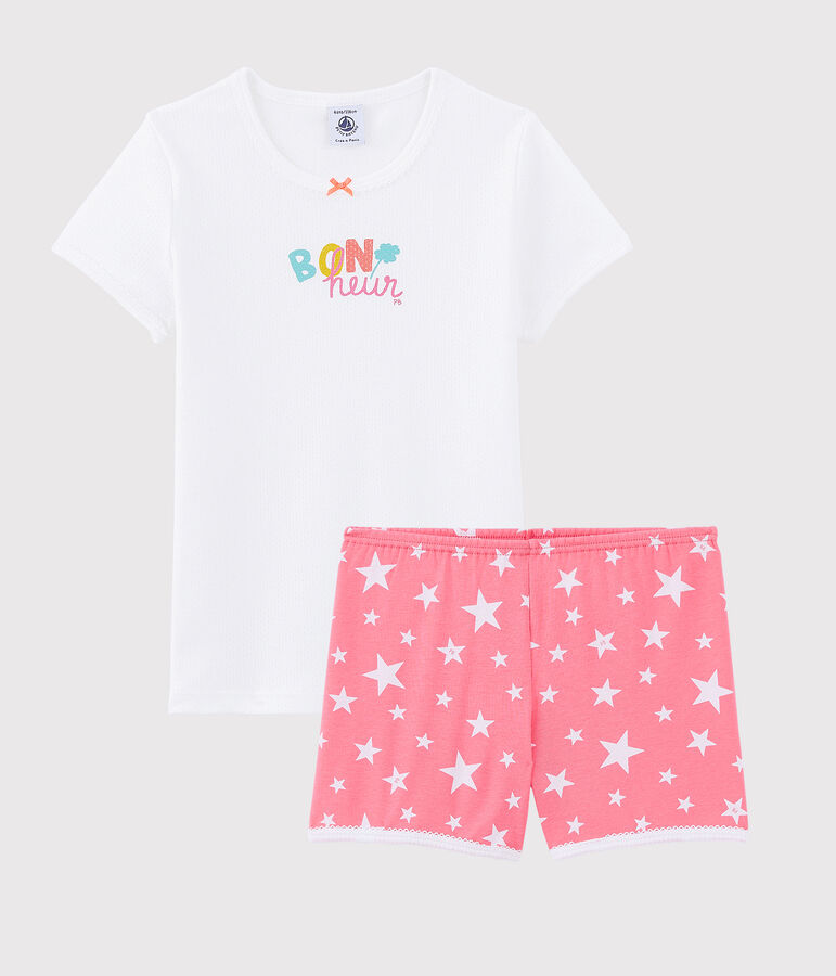 Pijama corto con dibujo Bonheur de ni&ntilde;a de algod&oacute;n blanco/multicolor