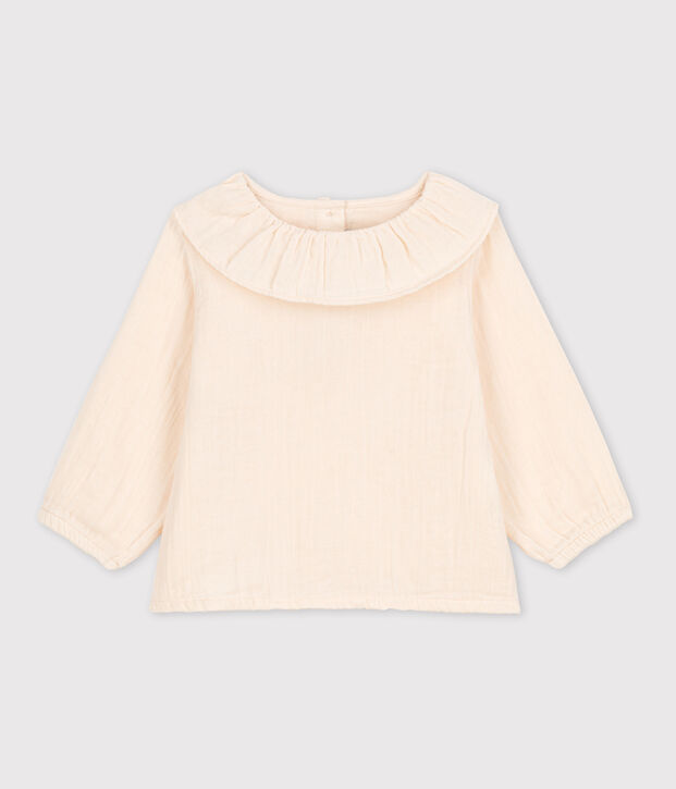 Blusa de manga larga de gasa de algod&oacute;n para beb&eacute; crudo