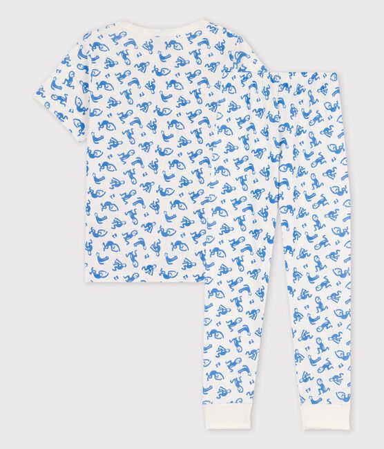 Pijama de manga corta con monos de algodón de niño blanco MARSHMALLOW/azul BRASIER