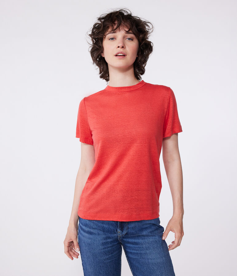 Camiseta de lino de manga corta para mujer rojo