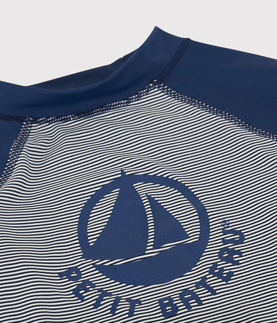 Camiseta anti-UV reciclada infantil unisex azul MEDIEVAL/blanco MARSHMALLOW