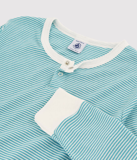 Pijama a rayas de niña/niño algodón y lyocell azul MIROIR/blanco MARSHMALLOW