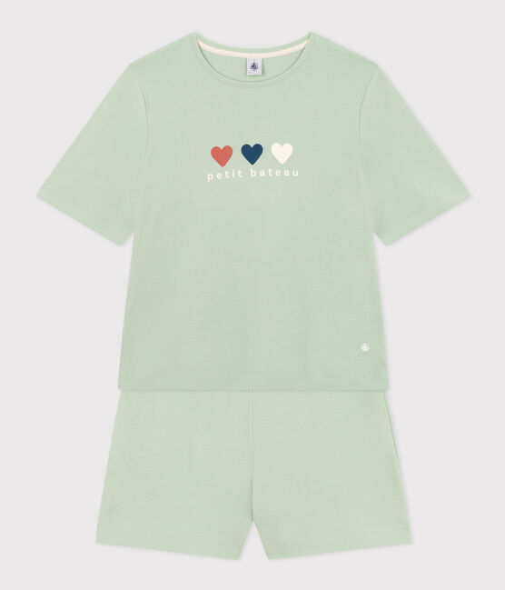 Pijama con pantalón corto y camiseta de algodón liso para mujer verde HERBIER
