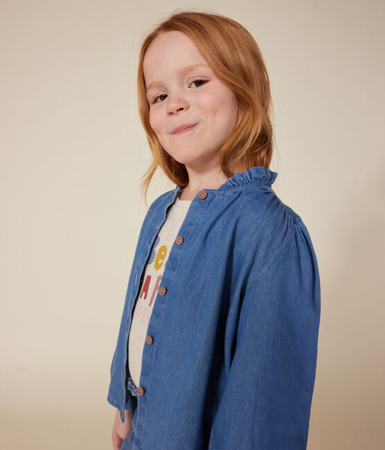 Blusa de manga larga de tejido vaquero para niña azul DENIM CLAIR