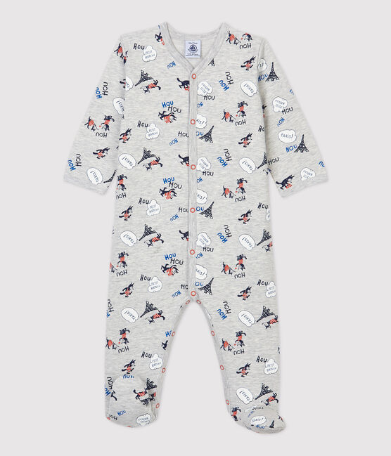 Pelele de bebé de París de muletón de algodón orgánico gris BELUGA/blanco MULTICO
