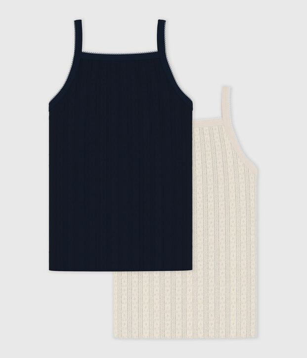 Juego de camisetas de tirantes infantiles lisas de algod&oacute;n calado multicolor