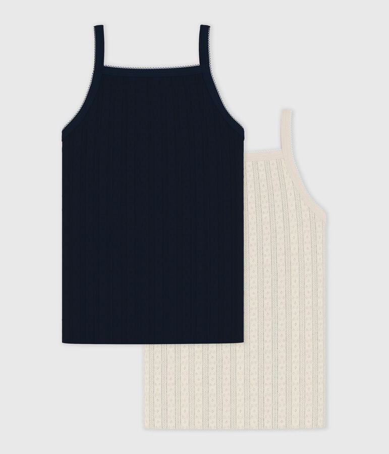 Juego de camisetas de tirantes infantiles lisas de algod&oacute;n calado multicolor