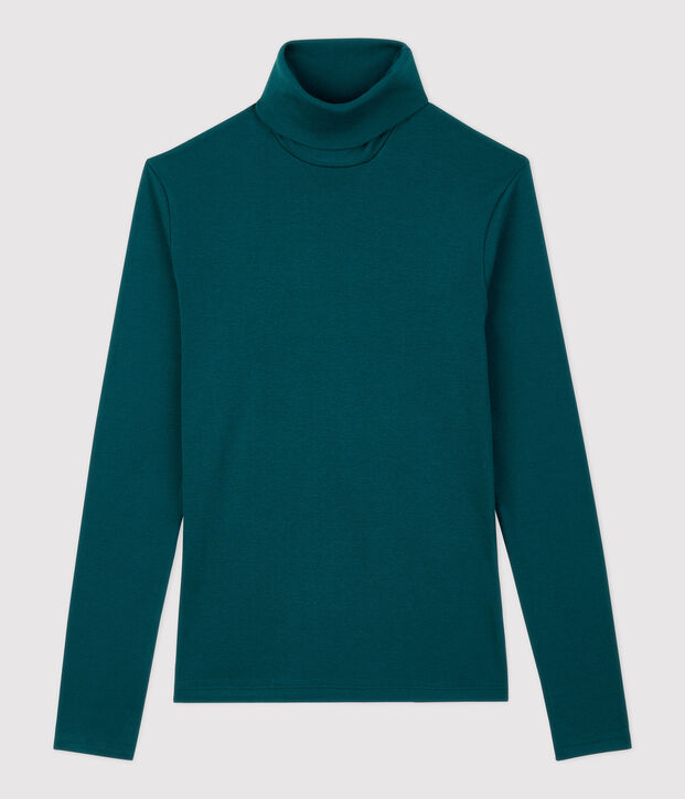Camiseta de cuello alto emblem&aacute;tica de algod&oacute;n de mujer verde