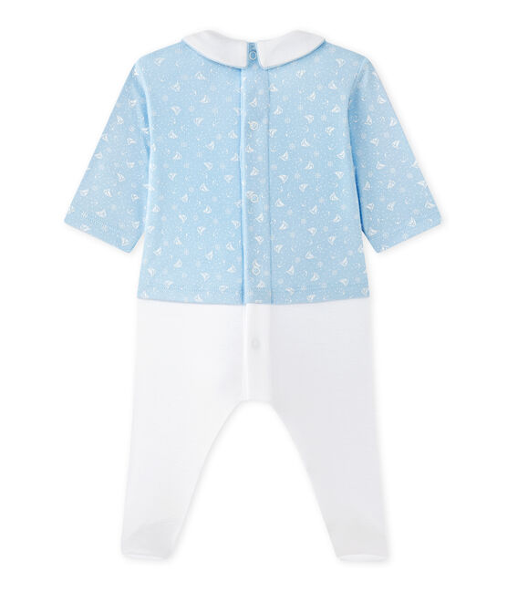 Pelele blusa bi-materia bebé niño azul TOUDOU/blanco ECUME