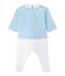 Pelele blusa bi-materia bebé niño azul TOUDOU/blanco ECUME