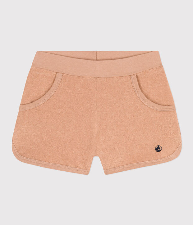 Shorts de rizo para ni&ntilde;a beige