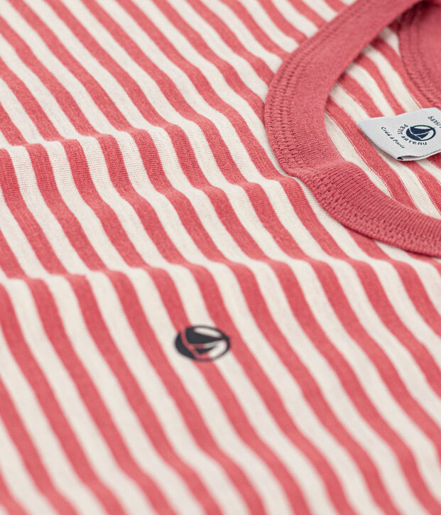 Camiseta de algod&oacute;n a rayas para ni&ntilde;o rosa/crudo