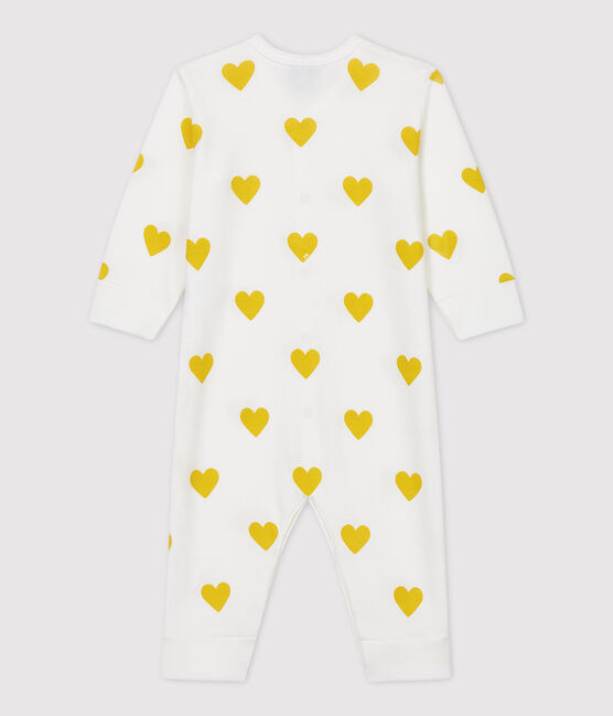 Pelele sin pies de bebé con corazones amarillos de algodón orgánico blanco MARSHMALLOW/blanco MULTICO