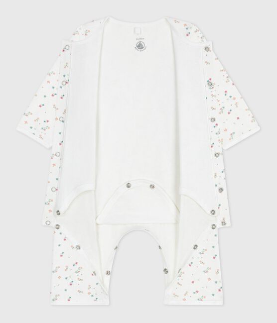 Bodyjama sin pies de algodón con estampado de flores para bebé blanco MARSHMALLOW/blanco MULTICO