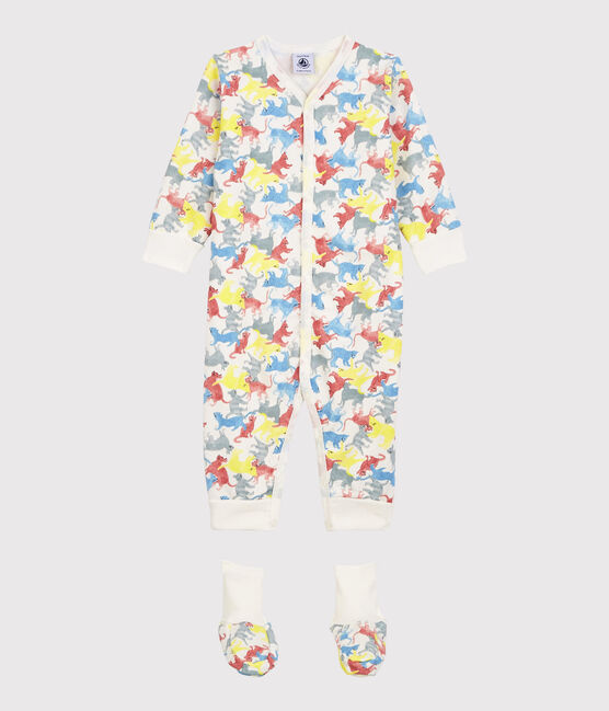 Pijama de gatitos de colores en felpa de bebé blanco MARSHMALLOW/blanco MULTICO